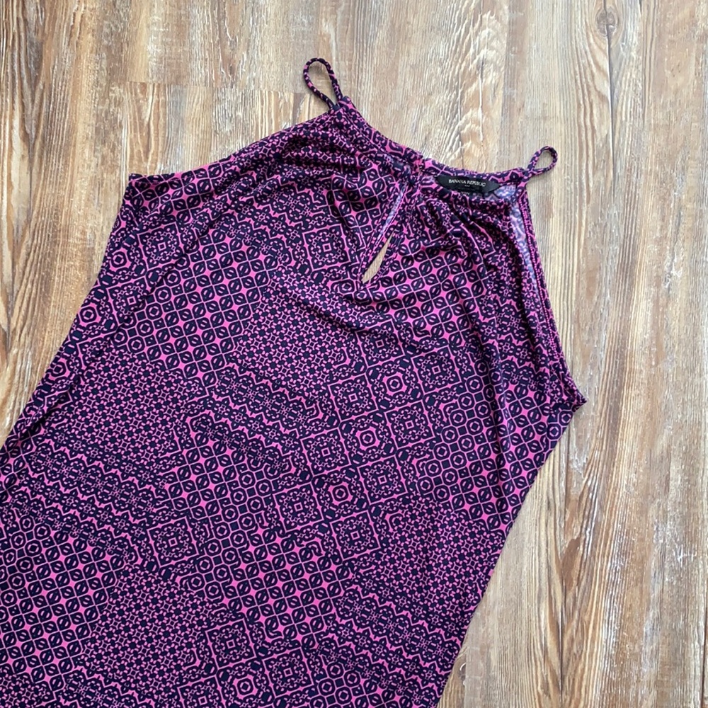 Banana Republic Factory Pink & Black Patterned Slip Relaxed Fit Dress